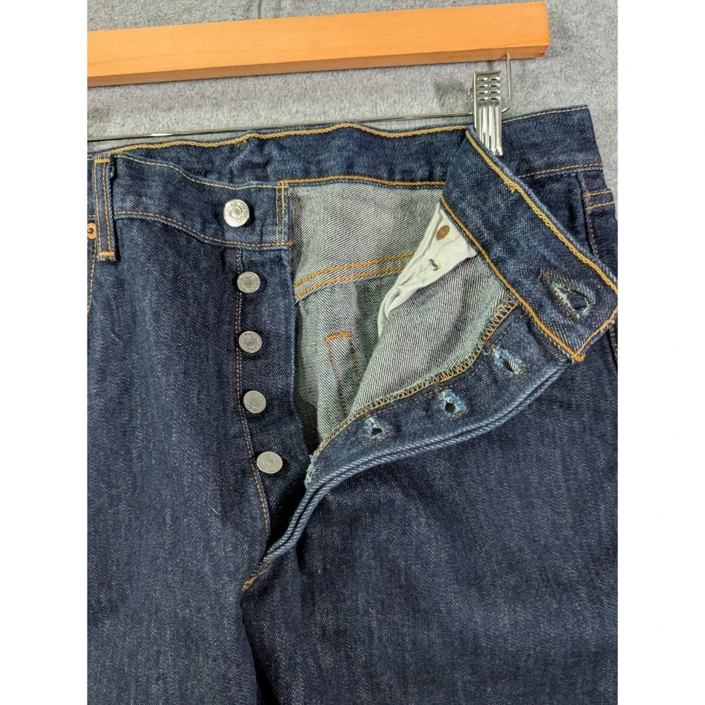 Levis 501 Cut Off Shorts Mens 36 Blue Button Fly Denim Jeans Dark Wash Frayed